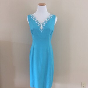 Early 1960s Vintage Turquoise Sheath/Beaded (matching coat sold separately)