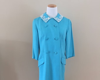 Early 1960s Vintage Turquoise Spring Coat/Beaded (matching dress sold separately)