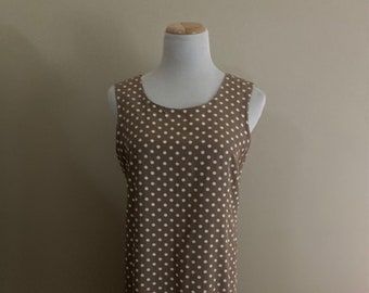 1980's Vintage Polka Dot Dress/Sleevless/Deep Cream and White/Chemise/Flounced Hemline/Acetate and Rayon/Made in USA/B.G.B.Ltd.