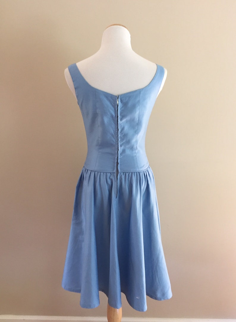 1950's Vintage Blue Cotton Sundress/Sweetheart Neckline/Appliqued image 2