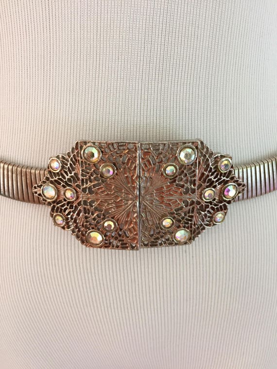 Accessocraft Jeweled Belt Accessocraft NYC Gold Belt Stretch Clear Rhinestones Buckle  main image 4