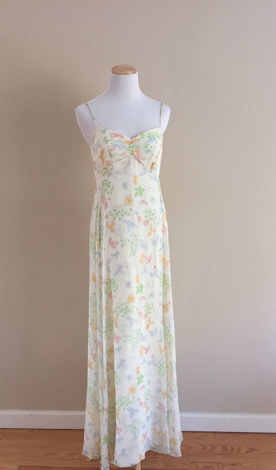1970's Vintage Garden Floral Maxi Slip Dress