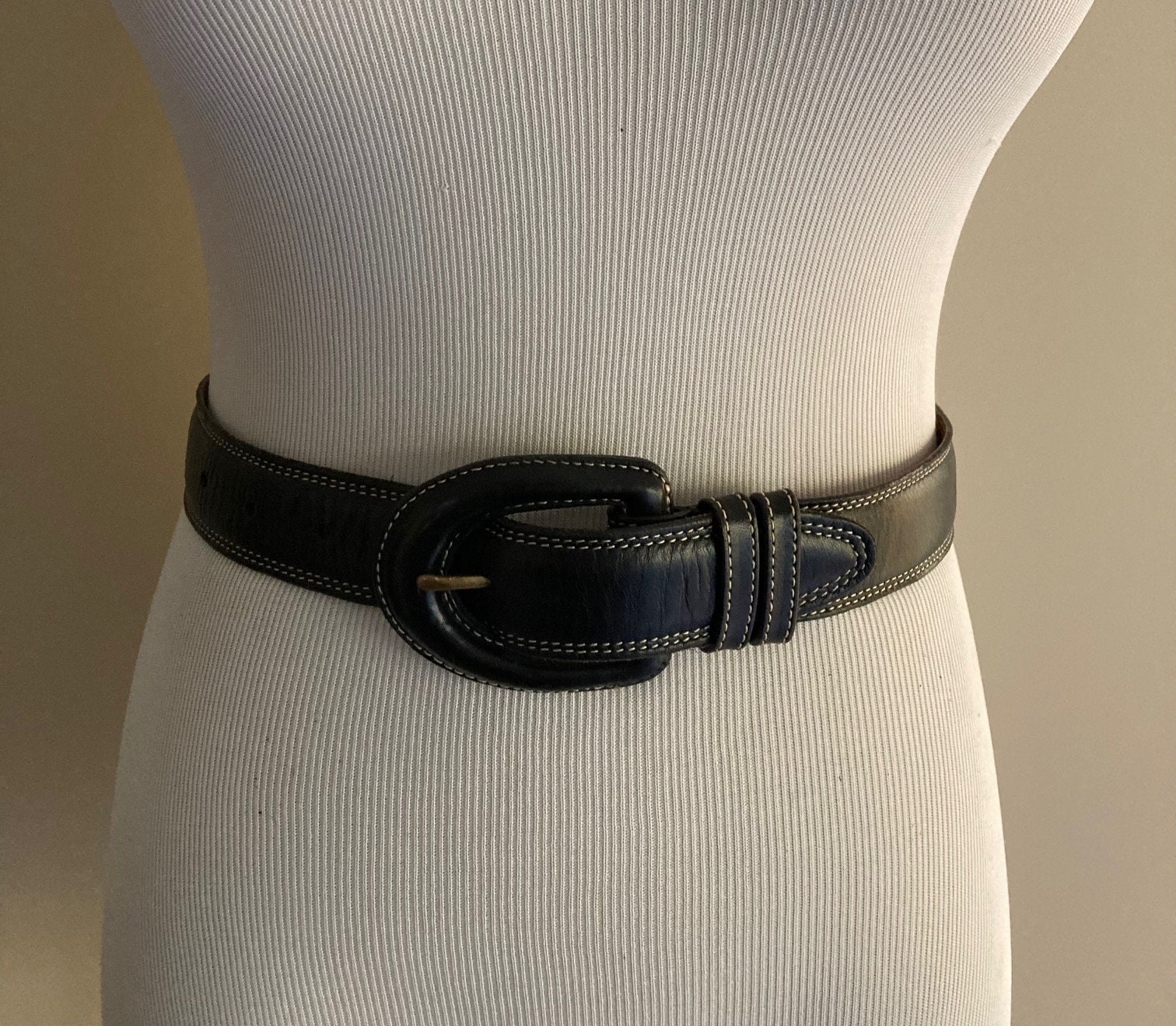 Vintage Unisex Black Leather Stitching-Embellished Belt 30 Handmade Black Leather Belts | Scottsdale Belt Company  main image 4