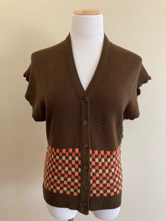 1970's Vintage Brown Sweater/Vest/Butterfly Sleev… - image 1