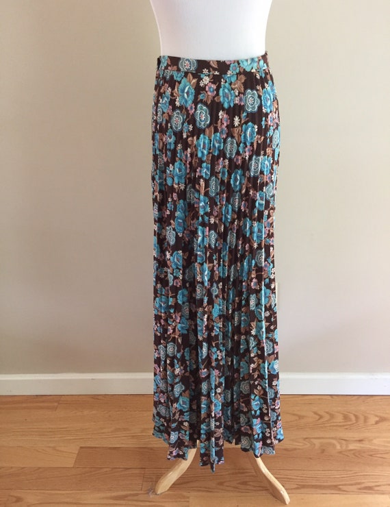 1970's Vintage Accordion Pleated Floral Maxi Skirt/Ba… - Gem