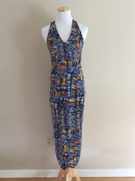 1980s-Early 90's Vintage Halter-Styled Maxi Dress/