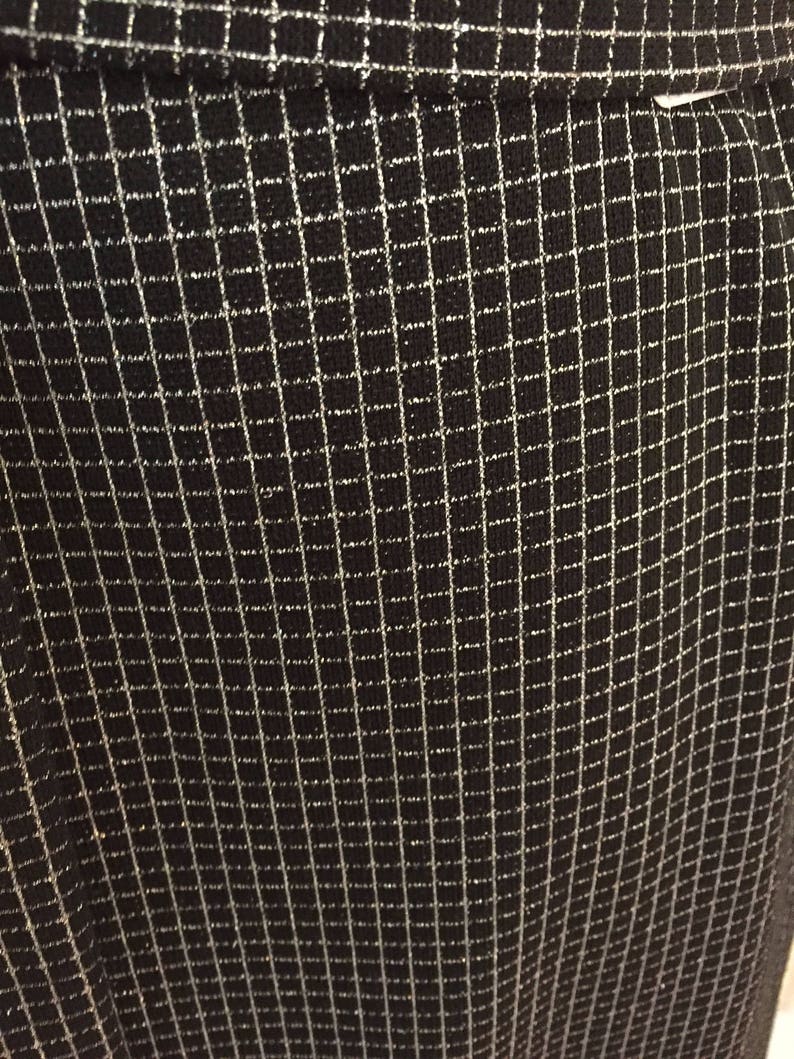 1970s Vintage Black/Silver Metalic Check Knit Maxi Skirt image 3