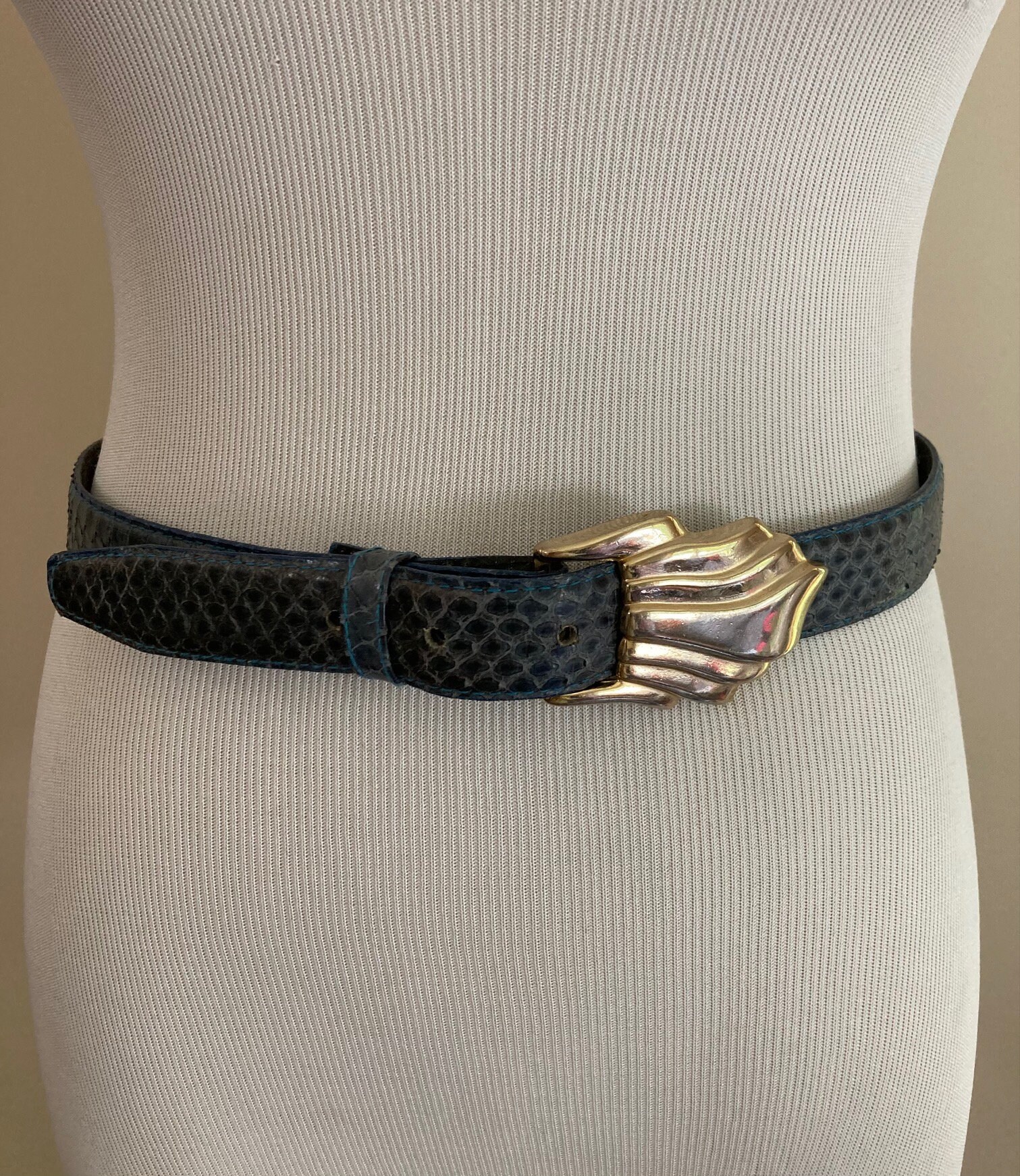 blue leather women's belt WB-SNAKE-JEANS