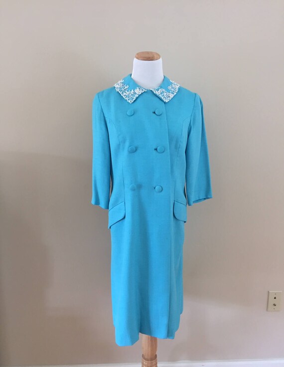 Early 1960s Vintage Turquoise Spring Coat/Beaded … - image 1