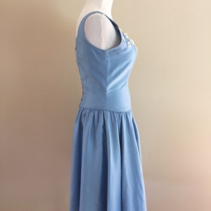 1950's Vintage Blue Cotton Sundress/Sweetheart Neckline/Appliqued image 8