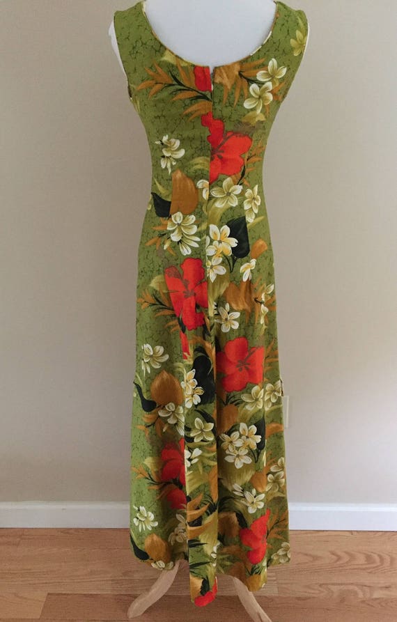 1960's-70s Vintage Apple Green Floral Maxi Dress/… - image 3