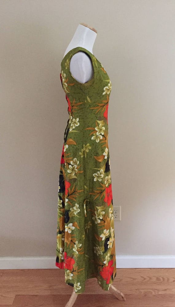 1960's-70s Vintage Apple Green Floral Maxi Dress/… - image 2