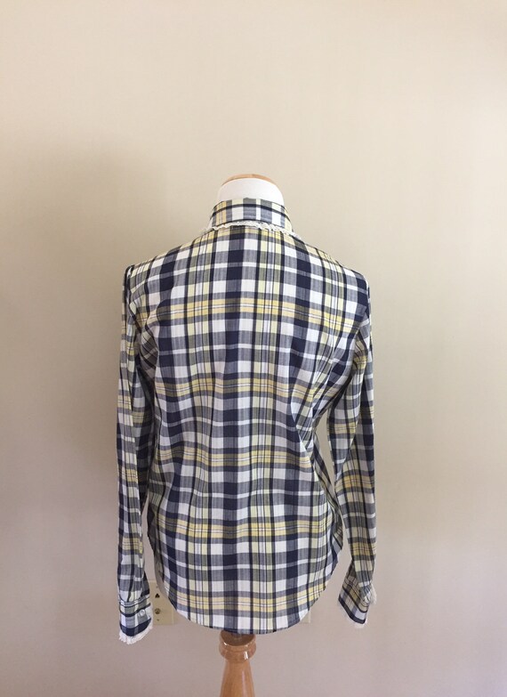 1970's Vintage Plaid Shirt/Navy,Yellow,White/Whit… - image 3