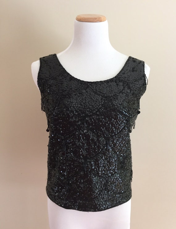 Late 1950's-Early 1960's Vintage Black Beaded and… - image 1
