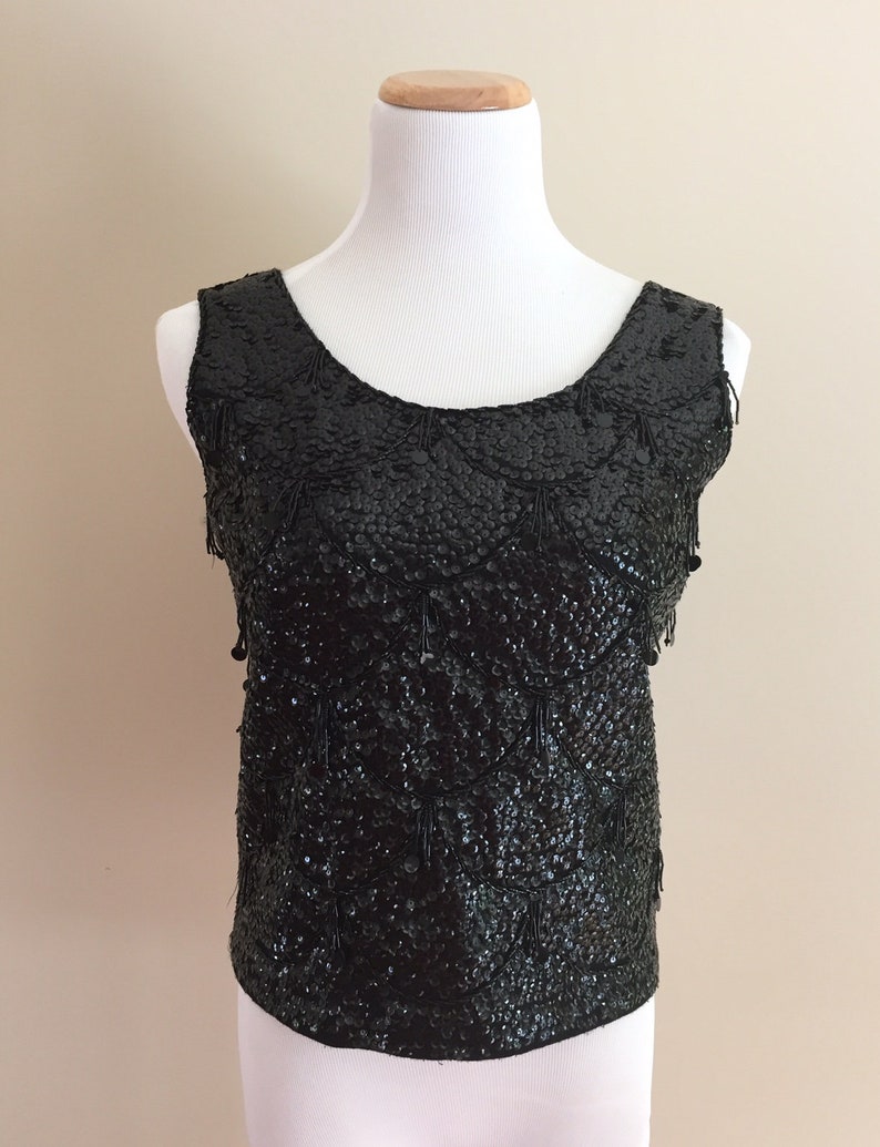 Late 1950's-Early 1960's Vintage Black Beaded and Sequined Shell/Gimbels image 1