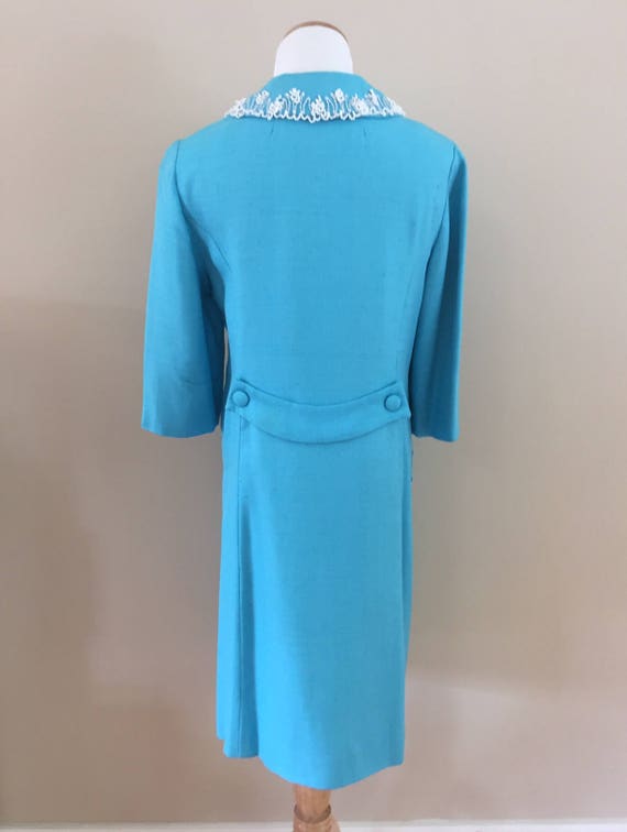 Early 1960s Vintage Turquoise Spring Coat/Beaded … - image 3