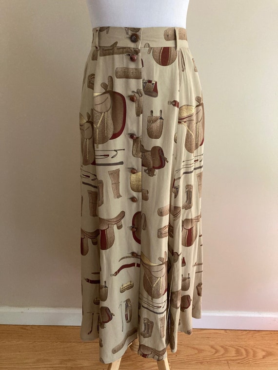 Late 1980's-1990's Equestrian Print Skirt/Viscose/