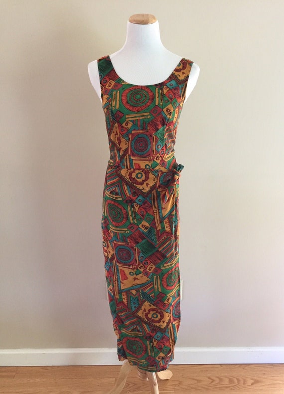 Vintage 1980's-Early 90's Tribal Print Maxi Dress/