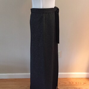 1970s Vintage Black/Silver Metalic Check Knit Maxi Skirt image 2