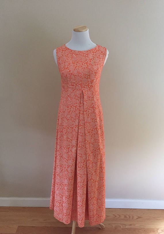 1960's Vintage Sleeveless Melon/Cream Floral Gown - image 1