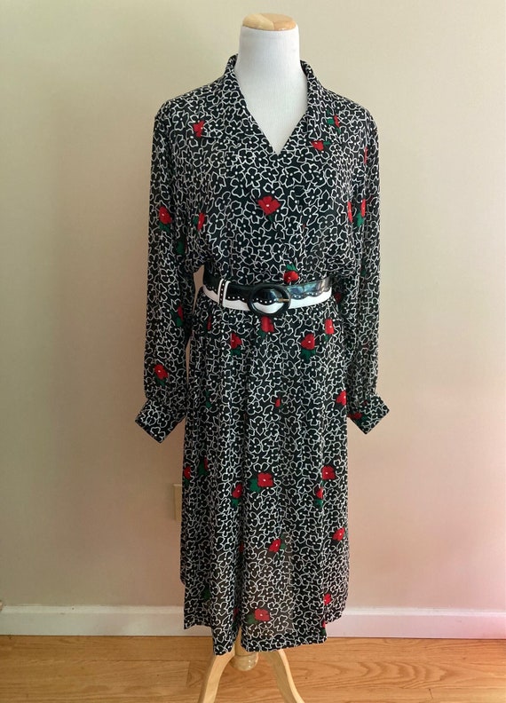1980's Vintage Leslie Fay Shirtwaist Dress/Black,W