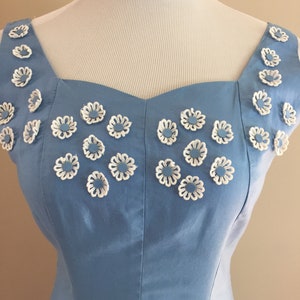 1950's Vintage Blue Cotton Sundress/Sweetheart Neckline/Appliqued image 4