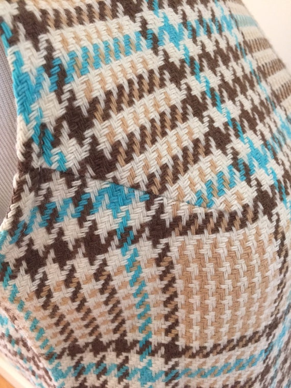 1960 S Vintage Camel Brown Turquoise White Wool Plaid Etsy