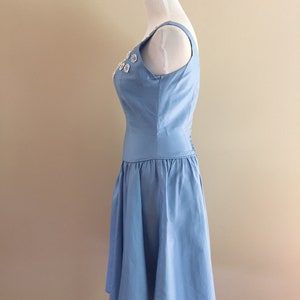 1950's Vintage Blue Cotton Sundress/Sweetheart Neckline/Appliqued image 6