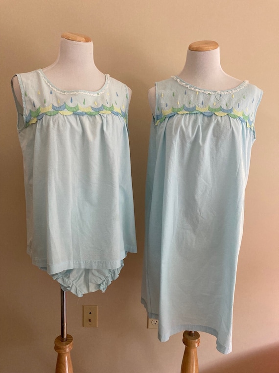 1960 s Vintage 3 piece Cotton Sleepwear nightgown and Baby Doll