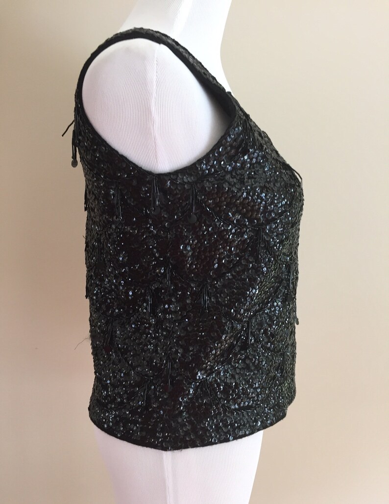 Late 1950's-Early 1960's Vintage Black Beaded and Sequined Shell/Gimbels image 2