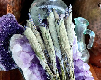 Sage + Lavender Smudge Wand | New Home Blessing. Energy Clearing. Bringer of Peace + Happiness ~ Hand Crafted. Organically Grown. LIMITED