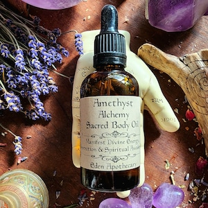 Amethyst Alchemy + Lavender Extracts Aromatherapy Anointing Oil | Manifest Divine Energy. Spiritual Awakening. Protection | Ritual Oil