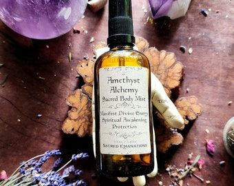 Amethyst Alchemy Aromatherapy Mist with Lavender Sacred Flower Essence | Manifest Divine Energy. Spiritual Awakening. Protection