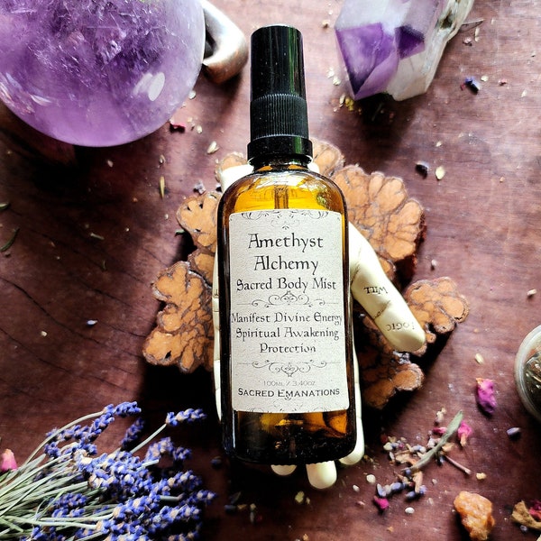 Amethyst Alchemy Aromatherapy Mist with Lavender Sacred Flower Essence | Manifest Divine Energy. Spiritual Awakening. Protection