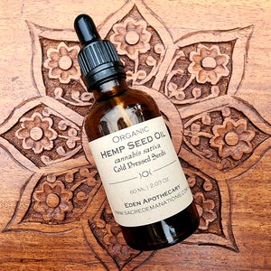 Organic Hemp Seed Oil | Cannabis Sativa Cold Pressed Seeds ~ 60ml Amber Glass Bottle with Cap or Eye Dropper