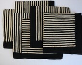 Batik Napkins (6) - Black White Stripes Modern Contemporary Pattern Handmade in Ceylon Sri Lanka India Indonesia - Set of 6 (New)