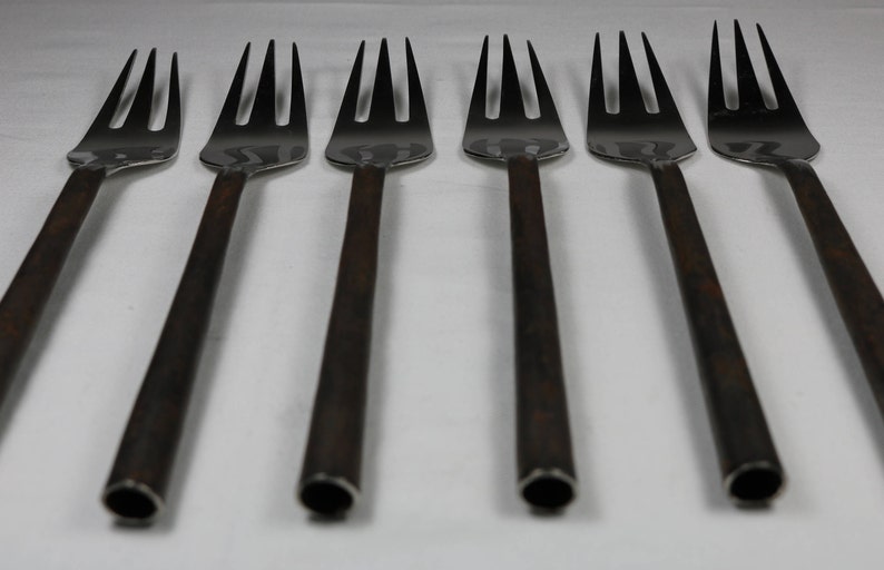 Handmade Burnished Rustic Flatware Appetizer/Salad/Cocktail Fork Brand New - set of 6 image 4