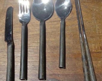 Handmade Burnished Rustic Flatware Set Service for Two - (Brand New) set of 10