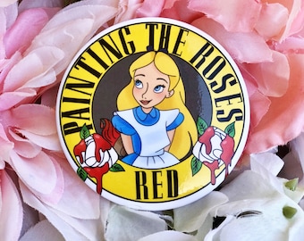Alice/ wonderland/ button/ 3"/ roses/ red
