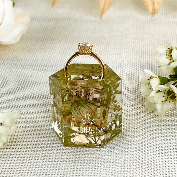 Ring Resin Holder - résine porte-anneau, aspect élégant, fleurs florales ou fraîches, fleurs en soie, fleurs fraîches