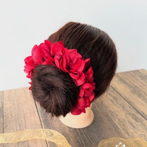 Wisteria Hairpiece Band - Red, Indian Hair, Wedding Hair Flowers, Flowers for Hair, Gajra for Hair, Silk Hair Flower