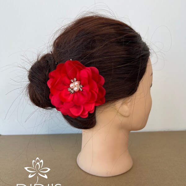 Red Hair Clip - Burgundy | Wedding Hair | Flower Hair Accessory