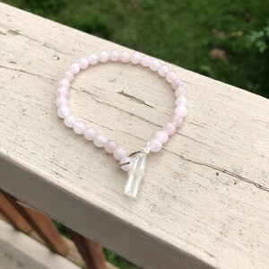 Rose quartz beaded bracelet with clear quartz toggle