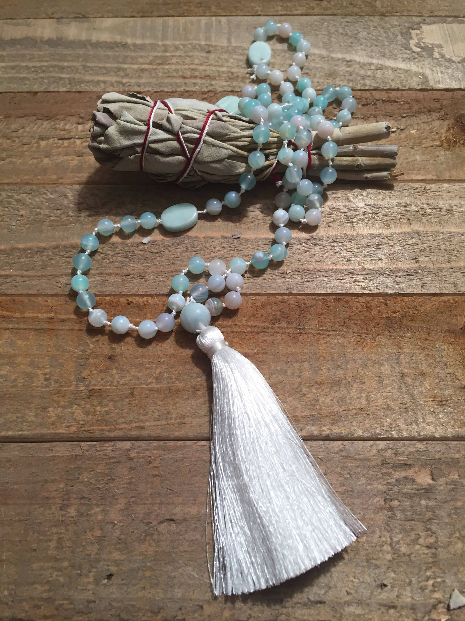 Amazonite Mala Beads Agate Mala Beads Meditation Mala Beads Tassel Mala