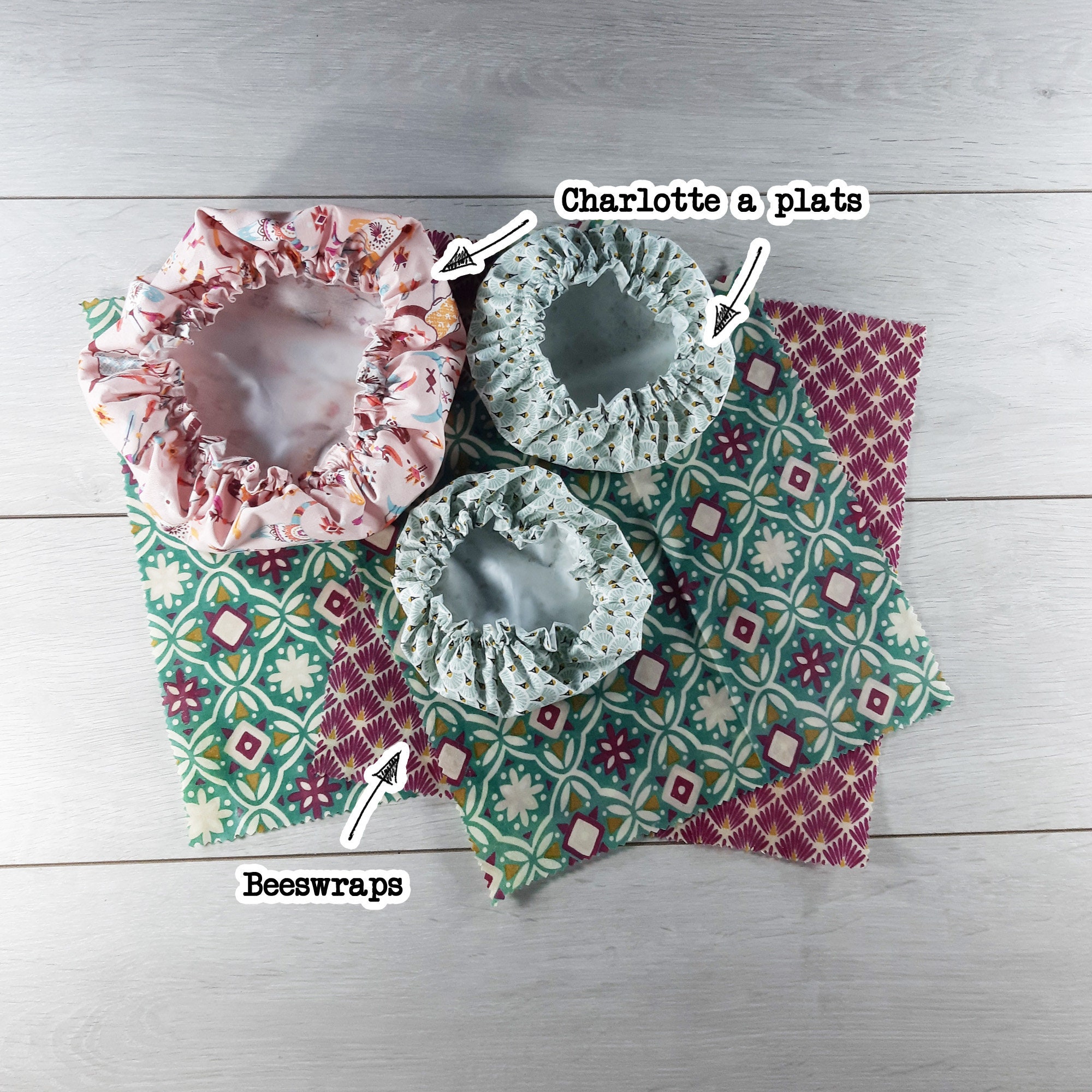 Kit Zéro Déchet Alimentaire Motif Tête de Buffle Rose Vert d'eau