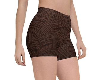 Brown Samoan Tatau Motifs Tights Polynesian Tribal Art Shorts