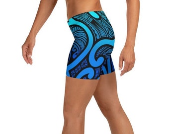 Polynesian Art Samoan Maori Koru Tatau Ocean Tight Shorts for Ladies
