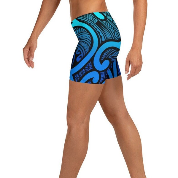 Polynesian Art Samoan Maori Koru Tatau Ocean Tight Shorts for Ladies