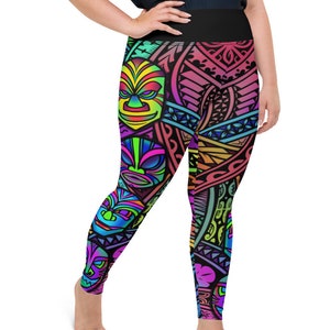Plus Size Tiki Colorful Jungle Polynesian Leggings for Women