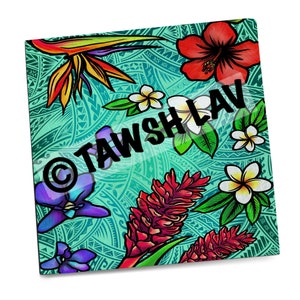 Polynesian Flower Tribal Art on 8”x8” Canvas